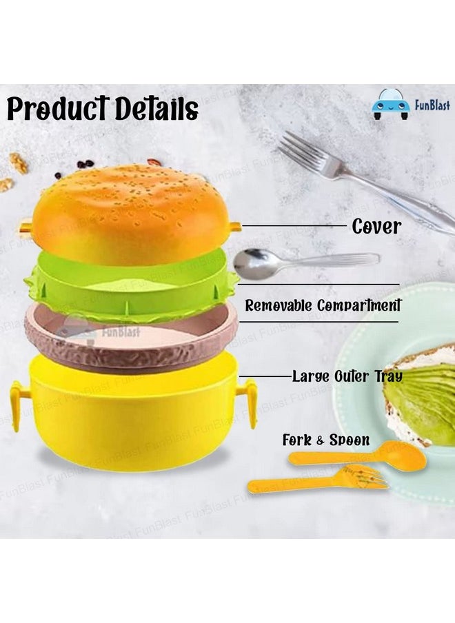 FunBlast Burger Shape Lunch Box for Kids - Lunch Box for Kids, Tiffin Box, Lunch Box Leak Proof Plastic Lunch Box, Lunch Box with Compartments (Multicolor)