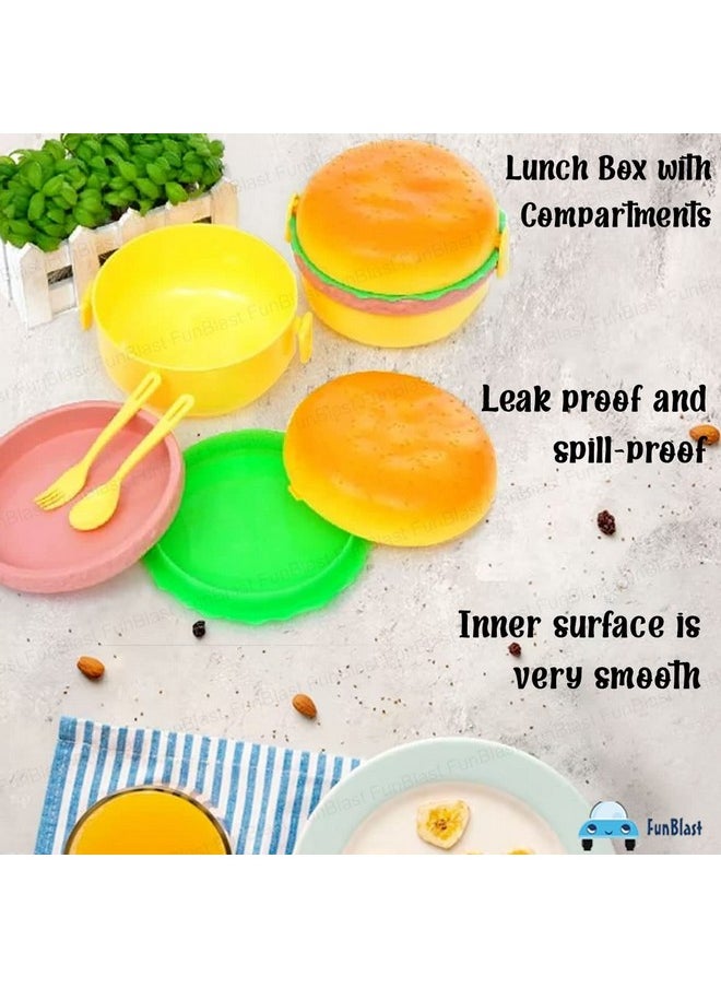 FunBlast Burger Shape Lunch Box for Kids - Lunch Box for Kids, Tiffin Box, Lunch Box Leak Proof Plastic Lunch Box, Lunch Box with Compartments (Multicolor)