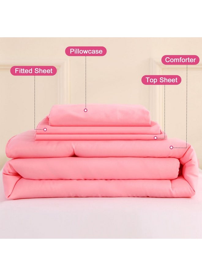 Wowelife Toddler Bedding Set for Girls 4 Piece Ruffle Boho Tufted Fringe Pink Toddler Bed Comforter Sets Jacquard Bed Set Bed in a Bag with Comforter, Flat Sheet, Fitted Sheet, Pillowcase