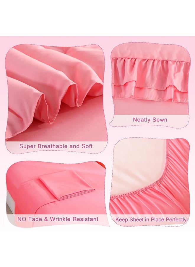 Wowelife Toddler Bedding Set for Girls 4 Piece Ruffle Boho Tufted Fringe Pink Toddler Bed Comforter Sets Jacquard Bed Set Bed in a Bag with Comforter, Flat Sheet, Fitted Sheet, Pillowcase