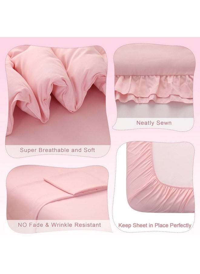 Wowelife Pink Toddler Bedding Set for Girls Toddler Bedding 4 Pieces Boho Tufted Comforter with Ruffles Design Toddler Girl Bed Set with Comforter, Fitted Sheet, Flat Sheet and Pillowcase