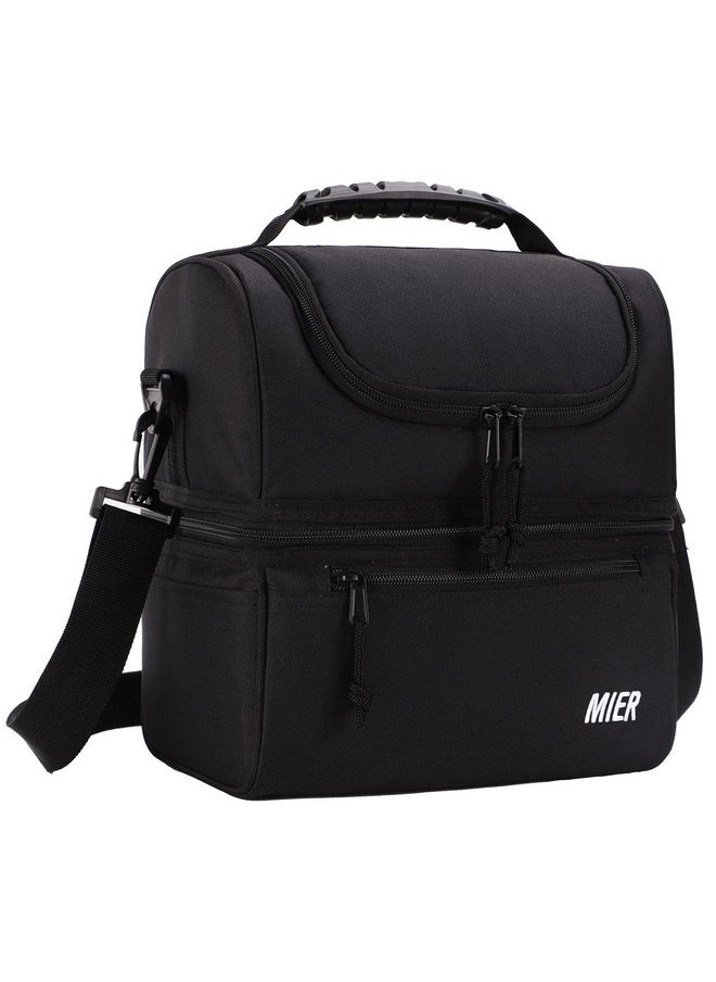 MIER Adult Lunch Box Insulated Lunch Bag Large Cooler Tote Bag for Men, Women, Double Deck Cooler(Black Large)