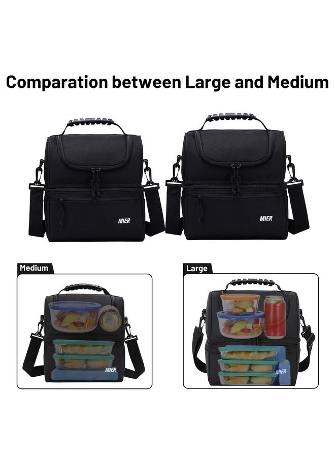 MIER Adult Lunch Box Insulated Lunch Bag Large Cooler Tote Bag for Men, Women, Double Deck Cooler(Black Large)