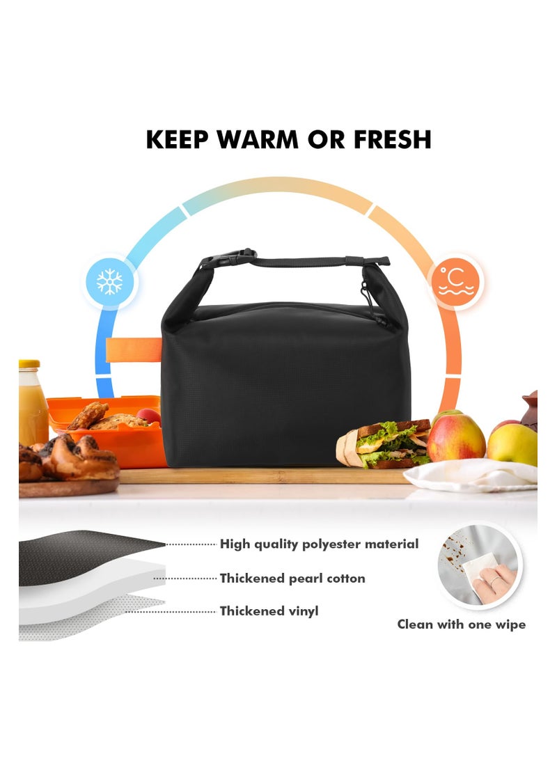 Lunch bag for Adult Women Men, Reusable High Capacity Lunch Tote Bags, Small Leakproof Cooler Food Lunch Containers, Lunch box for Work, Travel, Outdoor, School Picnic, One Size (Black)