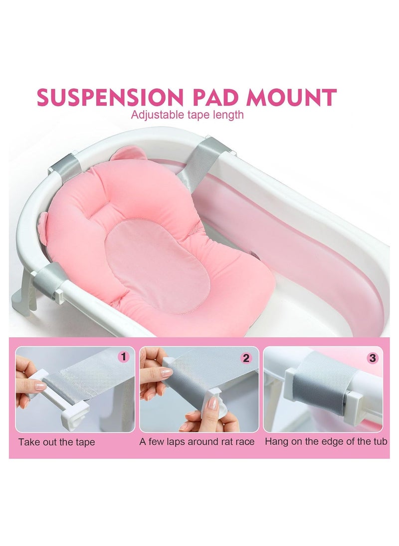 Baby Foldable Bath Tub with Bathmat Cushion & Thermometer PINK