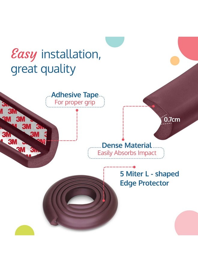 LuvLap Baby proofing extra thick 5 Metre Baby Safety Strip, 8 edge guard and 5 protectors, Cushioned Tape as Infant Bump Protector, Furniture Corner, Bed, Table Corners, with 3M adhesive tape, Brown