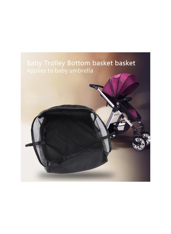 Baby Stroller Bottom Basket, 1Pc Black Oxford Fabric Organizer Bag Net for Infant Pushchair Pram