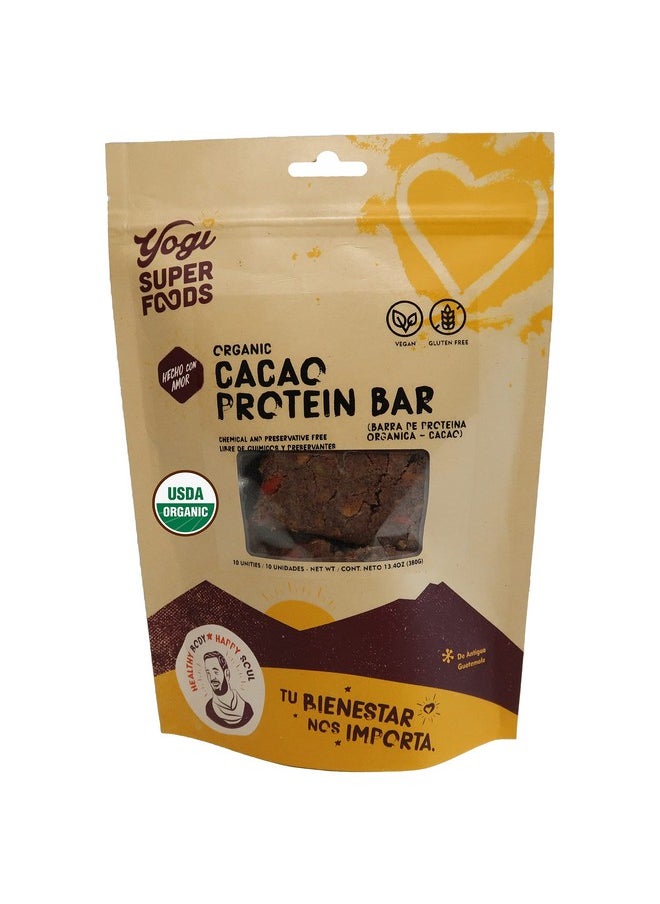 Yogi Super Foods Cacao Protein Bars For Healthy Energy - Organic, Vegan, Gluten Free, Low Glycemic Superfood Snack Food Bars With Plant Protein, Cocoa Powder & Nibs, Agave & Granola - 10 Bars