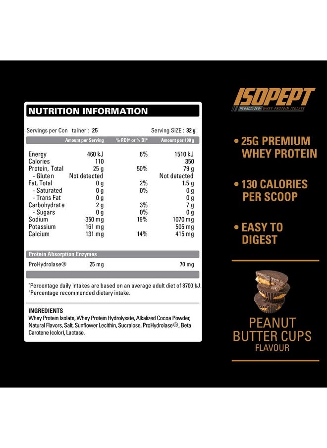 IsoPept Hydrolyzed Whey Protein Powder by EHPlabs - 100% Whey Protein Isolate & Hydrolysate, 27g of Protein, Non-GMO, Gluten Free, Fast Absorbing, Easy Digesting, 27 Serves (Peanut Butter Cups)