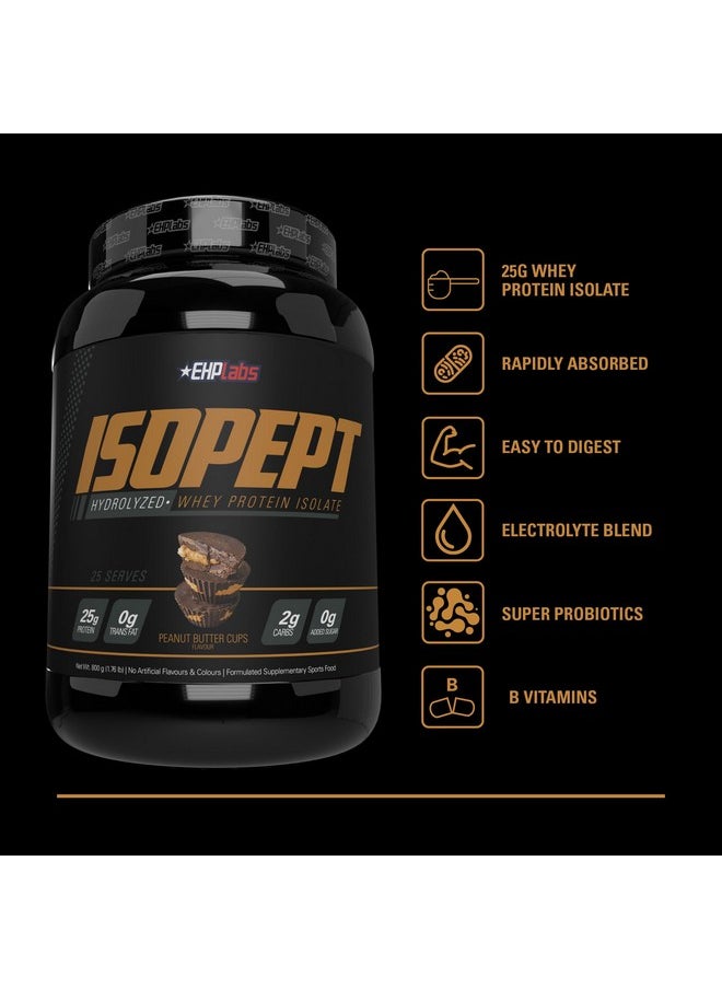 IsoPept Hydrolyzed Whey Protein Powder by EHPlabs - 100% Whey Protein Isolate & Hydrolysate, 27g of Protein, Non-GMO, Gluten Free, Fast Absorbing, Easy Digesting, 27 Serves (Peanut Butter Cups)