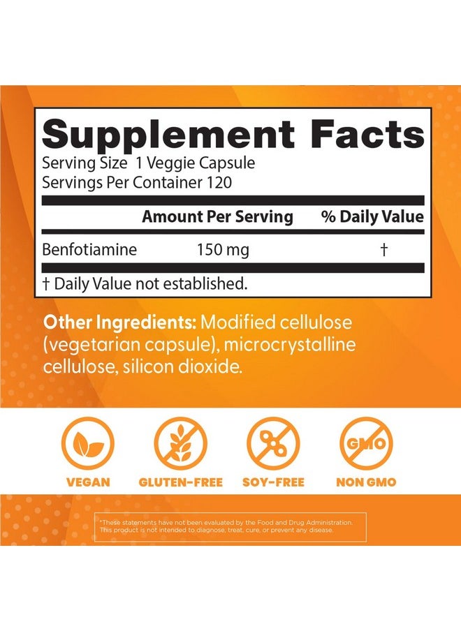 Doctor's Best Benfotiamine, Supports Glycemic Balance & Metabolic Response, Non-GMO, Vegan, Gluten Free, Soy Free, 150 mg, 120 Veggie Caps