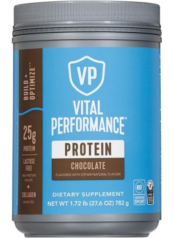 Vital Proteins Performance Powder, 25g Lactose-Free Milk Protein Isolate Powder, NSF for Sport Certified, 10g Grass-Fed Collagen Peptides, 8g EAAs, 5g BCAAs, Gluten-Free - Chocolate, 1.72lb