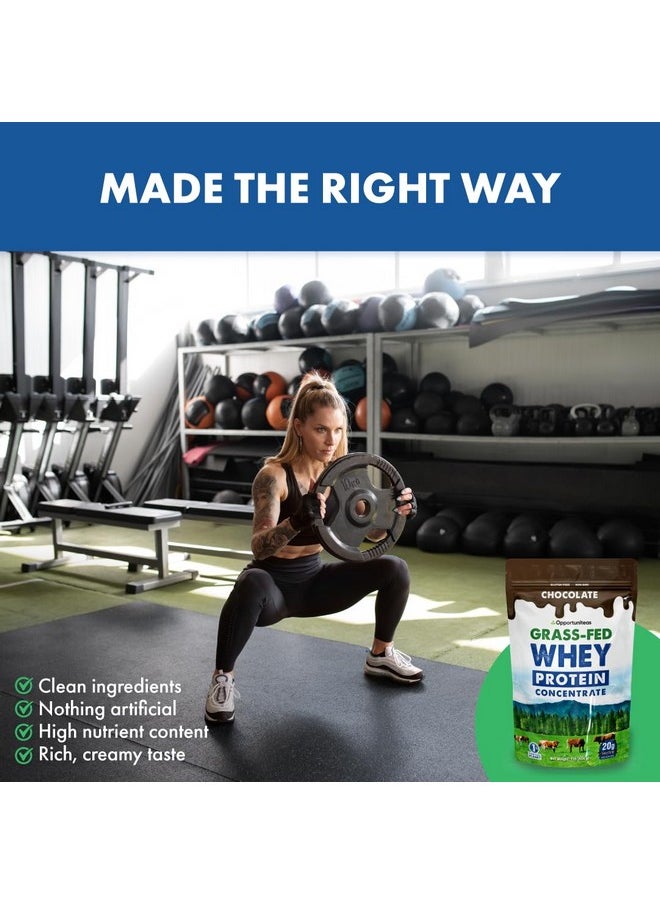 Opportuniteas Grass Fed Whey Protein Powder Concentrate - Chocolate - Pure Protein Supplement - Non GMO, Hormone Free & Gluten Free - 1lb