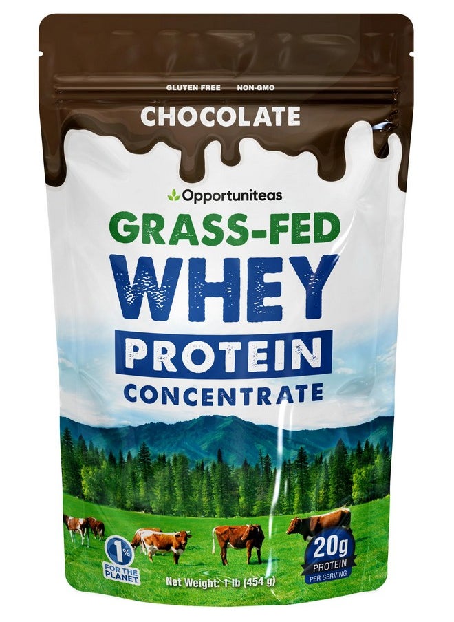 Opportuniteas Grass Fed Whey Protein Powder Concentrate - Chocolate - Pure Protein Supplement - Non GMO, Hormone Free & Gluten Free - 1lb