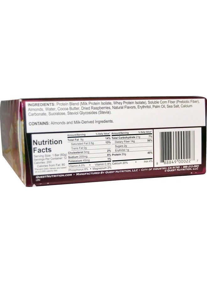 Quest Nutrition, Questbar, Protein Bar, White Chocolate Raspberry, 12 Bars, 2.1 Oz (60 G) Each