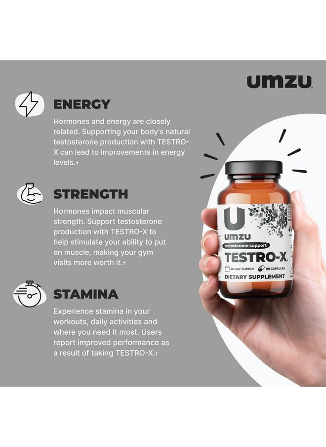 UMZU Testro-X Testosterone Supplement for Men | Support Energy, Strength, Stamina & Healthy T Levels (30 Day Supply | 90 Capsules)