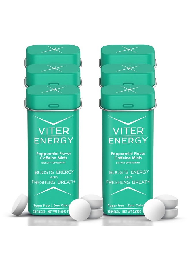 Caffeine Mints (120 Pieces) - 40Mg Caffeine, Sugar Free, Vegan. Vitamin B3, B6, B9 And Methyl B12 Energy Supplement (Peppermint, 6 Pack)
