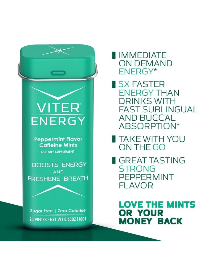 Caffeine Mints (120 Pieces) - 40Mg Caffeine, Sugar Free, Vegan. Vitamin B3, B6, B9 And Methyl B12 Energy Supplement (Peppermint, 6 Pack)