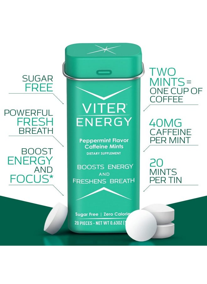Caffeine Mints (120 Pieces) - 40Mg Caffeine, Sugar Free, Vegan. Vitamin B3, B6, B9 And Methyl B12 Energy Supplement (Peppermint, 6 Pack)