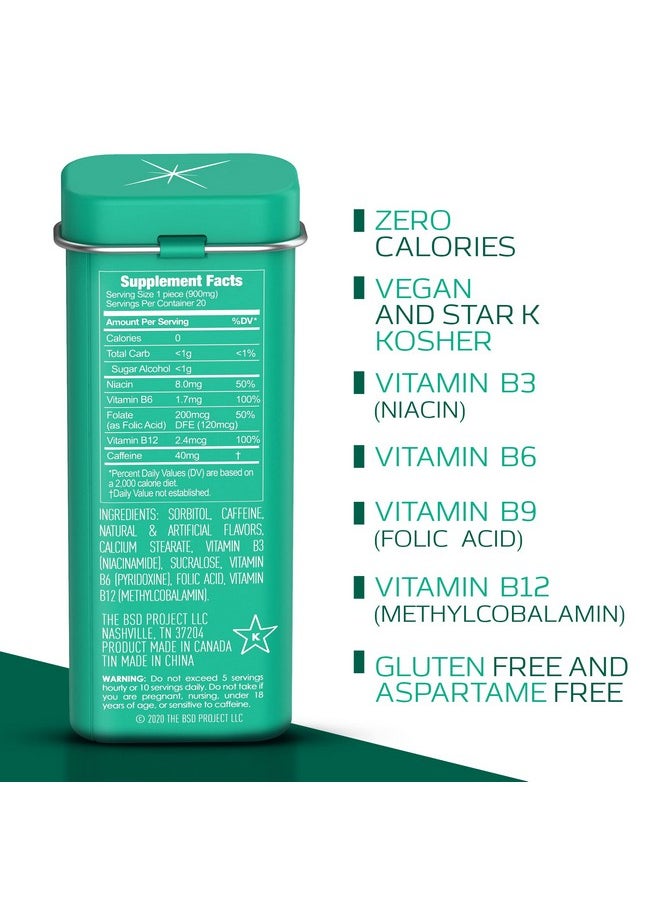 Caffeine Mints (120 Pieces) - 40Mg Caffeine, Sugar Free, Vegan. Vitamin B3, B6, B9 And Methyl B12 Energy Supplement (Peppermint, 6 Pack)