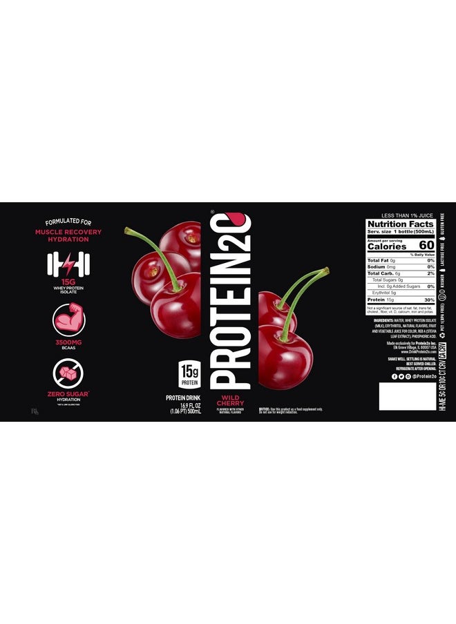 Protein2O 15G Whey Protein Isolate Infused Water, Ready To Drink, Sugar Free, Gluten Free, Lactose Free, No Artificial Sweeteners, Wild Cherry, 16.9 Fl Oz (Pack Of 12)