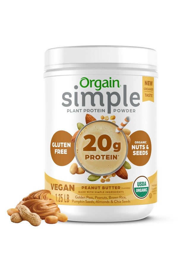Orgain Organic Simple Vegan Protein Powder, Peanut Butter - 20g Plant Based Protein, With less Ingredients, No Artificial Sweeteners, Gluten Free, No Lactose Ingredients, 1.25 lb (Packaging May Vary)
