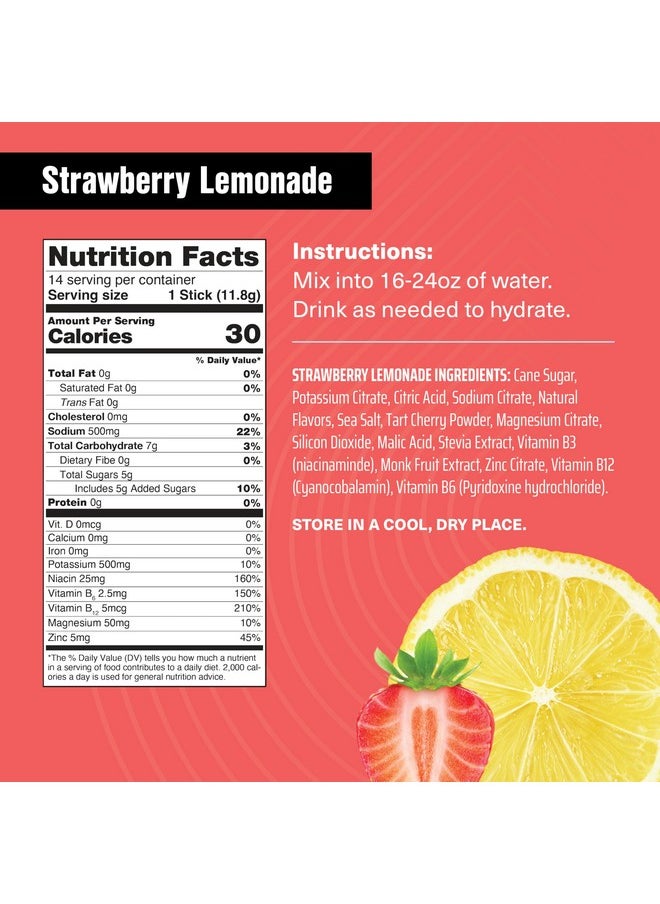 Just Live Advanced Hydration - Strawberry Lemonade, Electrolyte Drink Mix, Tart Cherry Extract, Supports Recovery & Absorption, Low Sugar, 14 Pack