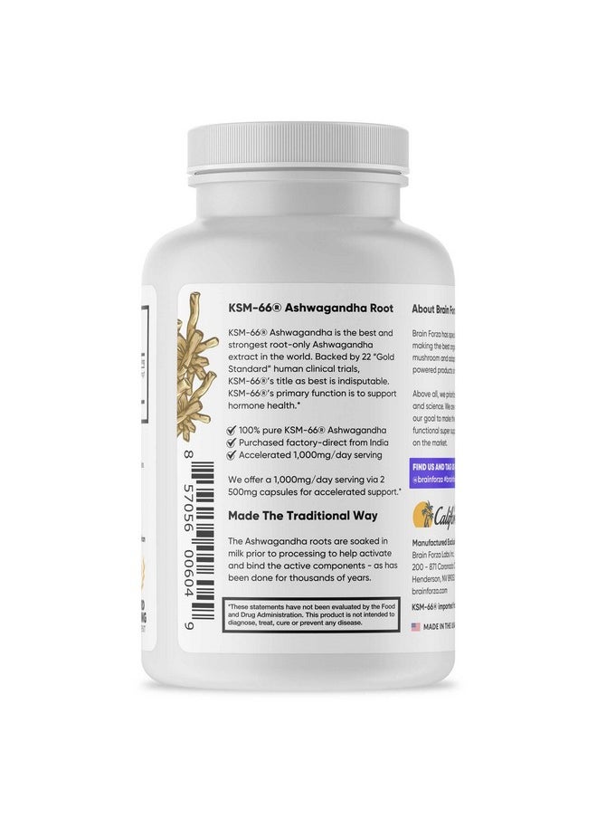 Brain Forza Ksm-66 Ashwagandha Organic Pure Root Extract, Strongest 1,000Mg Dose, High Potency 5% Withanolides, Hormone Health, Cognitive Support, Organic, Non-Gmo, 90 Capsules