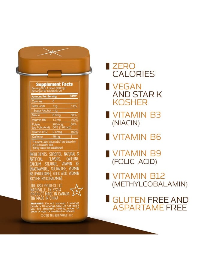Caffeinated Mints 40Mg Caffeine, B Vitamins, Sugar Free. (Chocolate Mint, 20Pcs, 6 Pack)