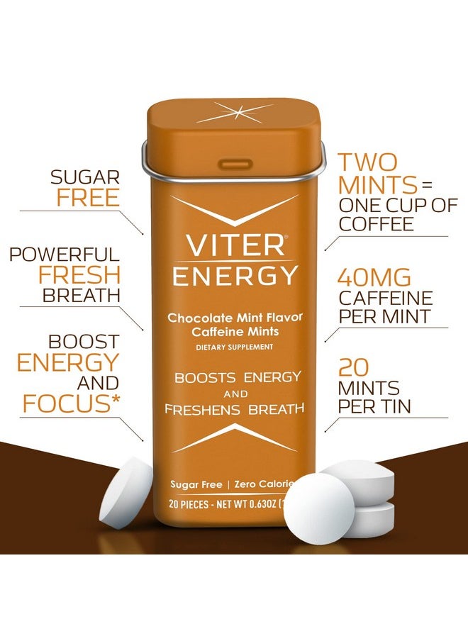 Caffeinated Mints 40Mg Caffeine, B Vitamins, Sugar Free. (Chocolate Mint, 20Pcs, 6 Pack)