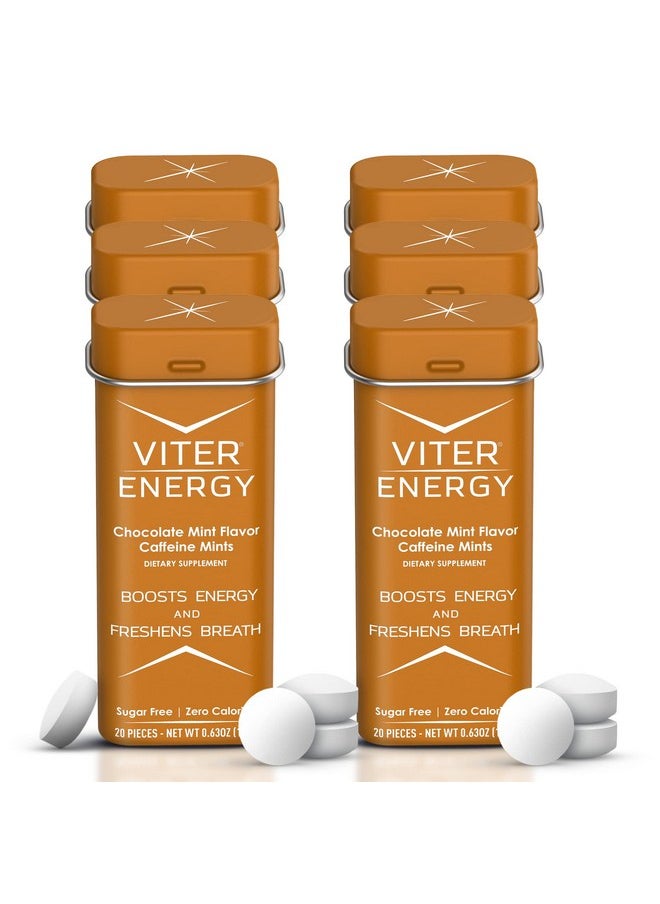 Caffeinated Mints 40Mg Caffeine, B Vitamins, Sugar Free. (Chocolate Mint, 20Pcs, 6 Pack)