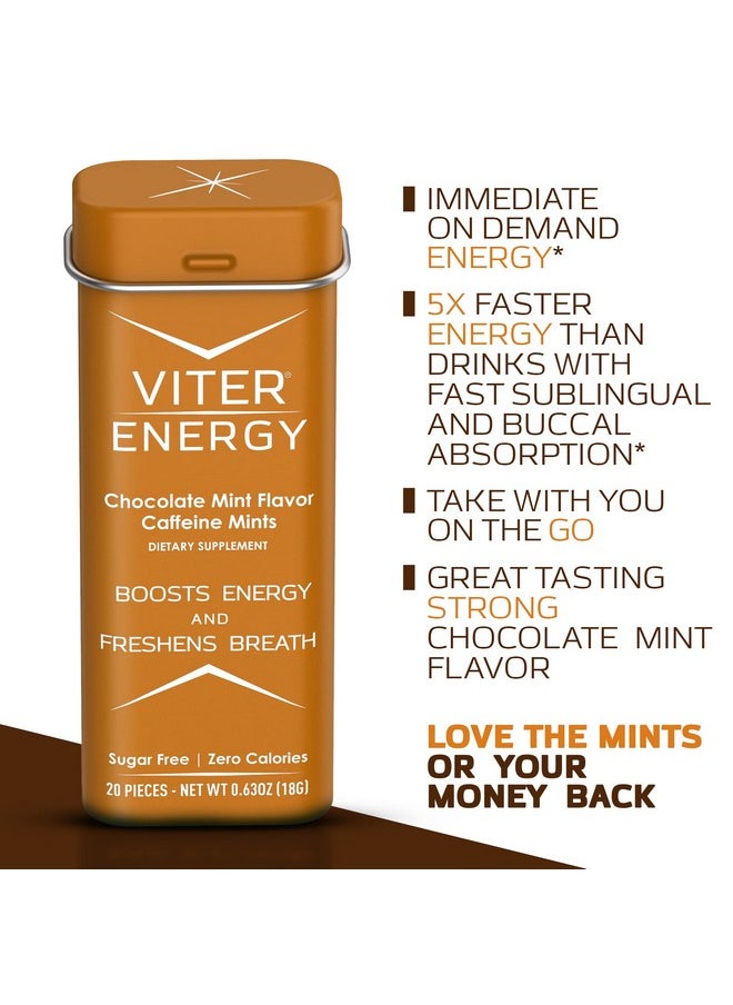 Caffeinated Mints 40Mg Caffeine, B Vitamins, Sugar Free. (Chocolate Mint, 20Pcs, 6 Pack)