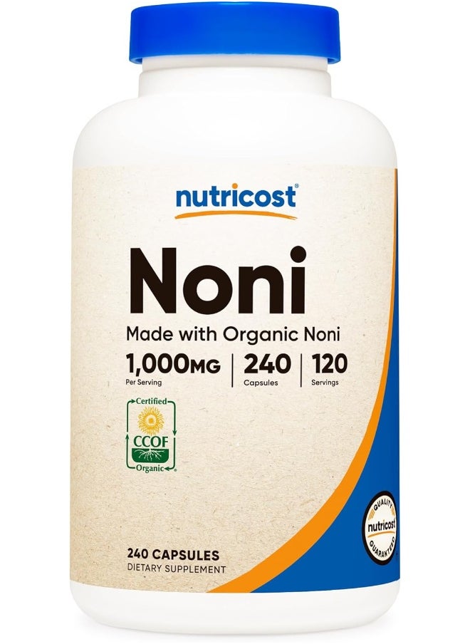 Organic Noni Capsules 500Mg 240 Capsules Made With Organic Noni, Certified Ccof Organic, Nongmo, Gluten Free