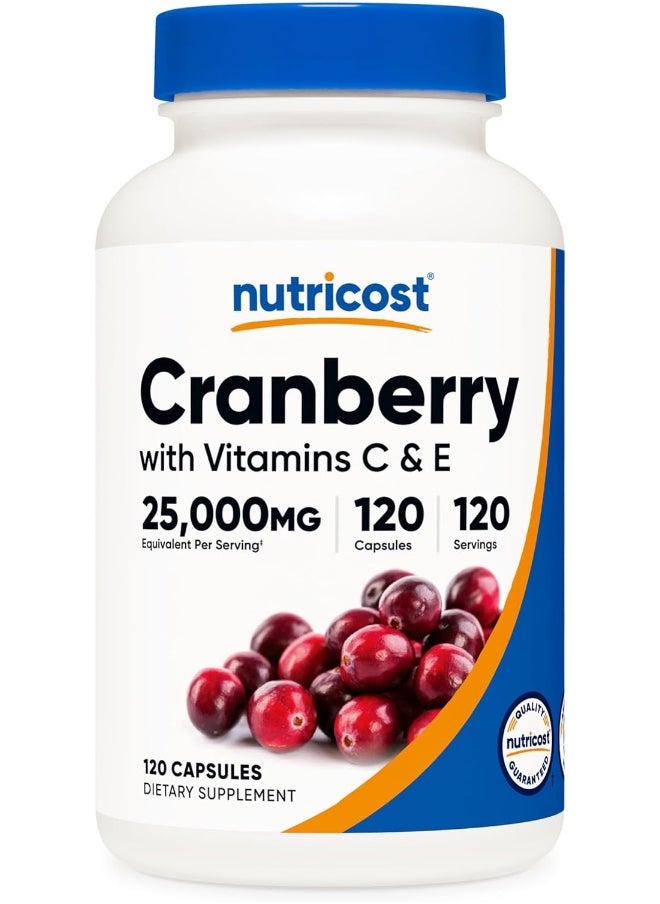 Cranberry Extract 25,000Mg 120 Capsules With Vitamin C And Vitamin E