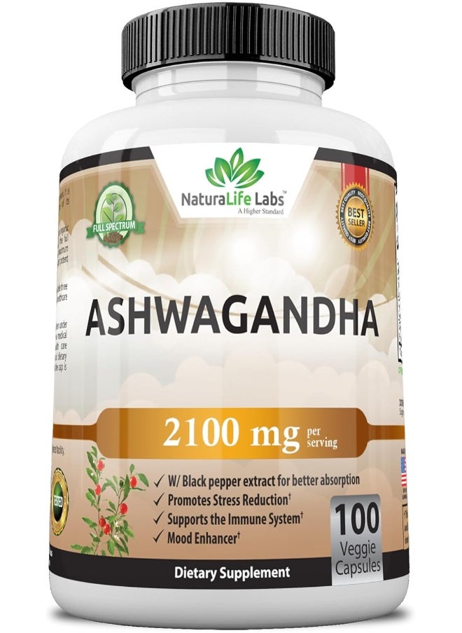 Organic Ashwagandha 2,100 Mg 100 Vegan Capsules