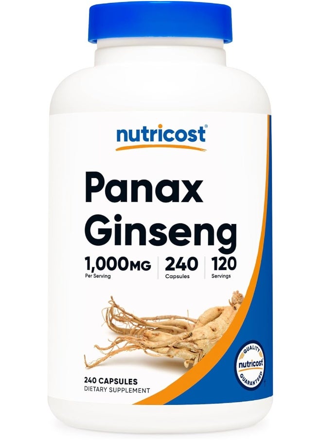 Panax Ginseng 1000Mg, 240 Capsules Non Gmo, Gluten Free, 120 Servings