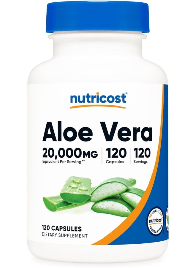 Aloe Vera 20,000Mg, 120 Capsules Gluten Free, Nongmo, Vegetarian Friendly 100Mg Of 200:1 Extract