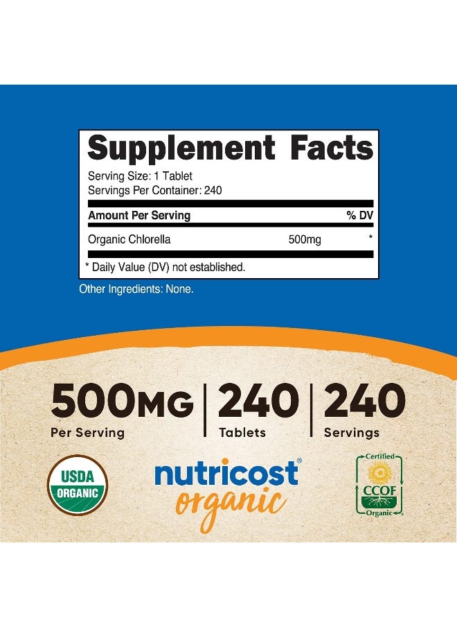 Organic Chlorella 500Mg, 240 Tablets Gluten Free, Nongmo