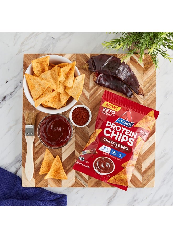 Atkins Chipotle BBQ Protein Chips, 4g Net Carbs, 13g Protein, Gluten Free, Low Glycemic, Keto Friendly, 12 Count