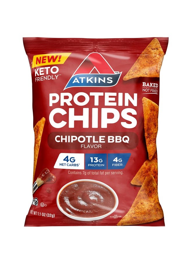 Atkins Chipotle BBQ Protein Chips, 4g Net Carbs, 13g Protein, Gluten Free, Low Glycemic, Keto Friendly, 12 Count