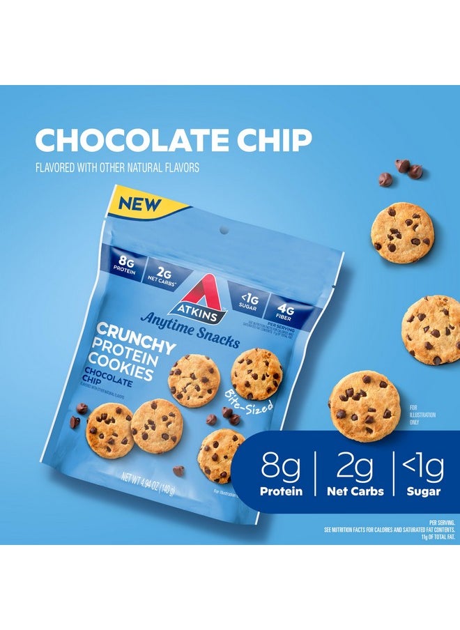 Atkins Bite-Sized Crunchy Protein Cookies, Chocolate Chip, 8g Protein, 4g Fiber, 1g Net Carb, 1g Sugar, Keto Friendly, 3 Bags (5 Servings Per Bag)