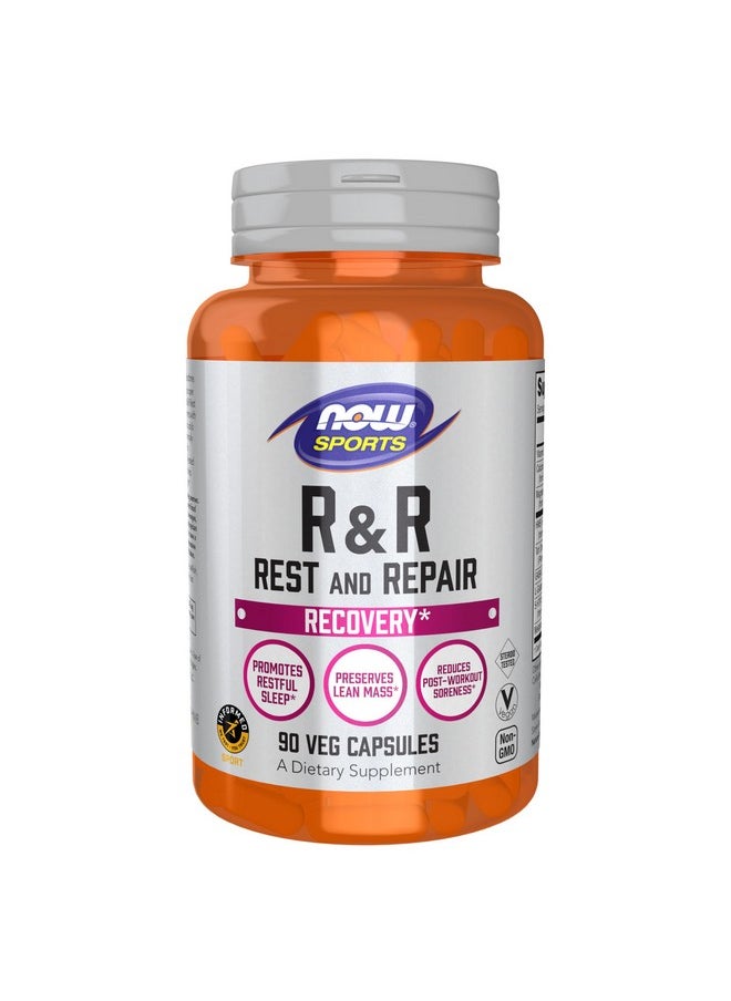 Now Sports Nutrition, R&R Rest And Repair, Recovery*, Promotes Restful Sleep*, Preserves Lean Mass, Reduces Post-Workout Soreness*, Vegan, Ngmo, 90 Veg Capsules