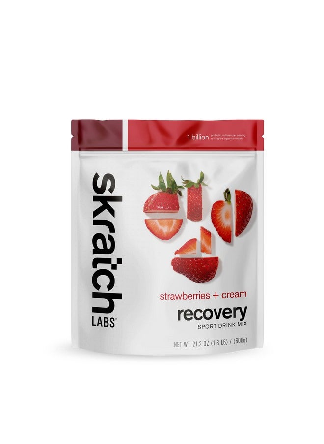 Skratch Labs Recovery- Sport Drink Mix | Complete Milk Protein With Carbs, Electrolytes, And Probiotics | Post Workout Powder | Strawberries + Cream