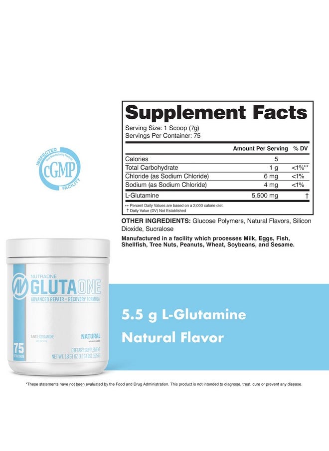 Nutraone Glutaone L-Glutamine Powder Post Workout Recovery Supplement (75 Servings)