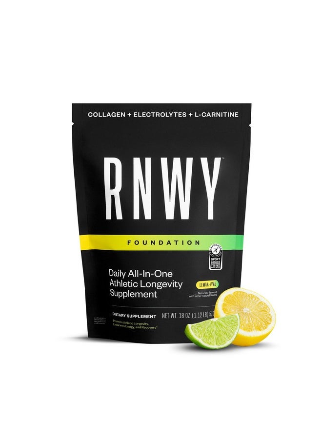 Rnwy Foundation Supplement:Collagen, Joint Support, Hydration, Electrolytes, Lemon-Lime Protein Powder For Post-Workout Recovery With Multivitamin, 30 Servings, No Sugar Added