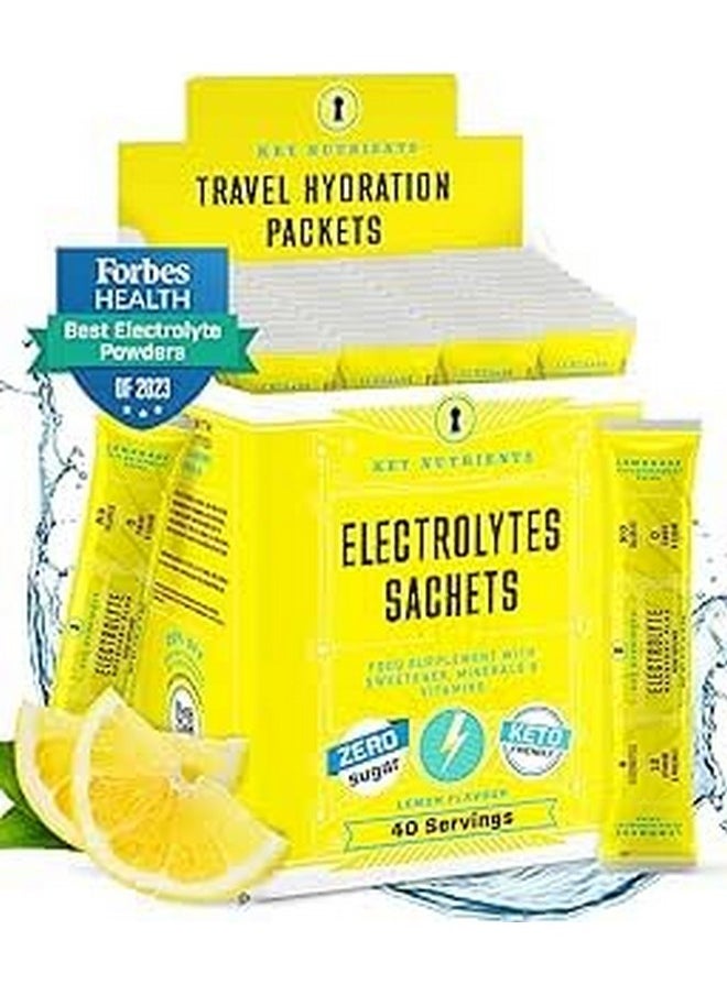 Key Nutrients Multivitamin Electrolytes Hydration Packets - Refreshing Lemonade Post Workout And Recovery 40 Pack - Travel Hydration Powder - No Sugar, No Calories