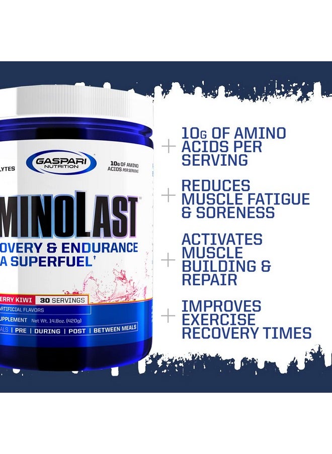 Gaspari Nutrition Aminolast, Recovery and Endurance BCAA Superfuel, 2:1:1 Amino Acid Ratio, Fueled with Electrolytes (30 Servings, Kiwi Strawberry)