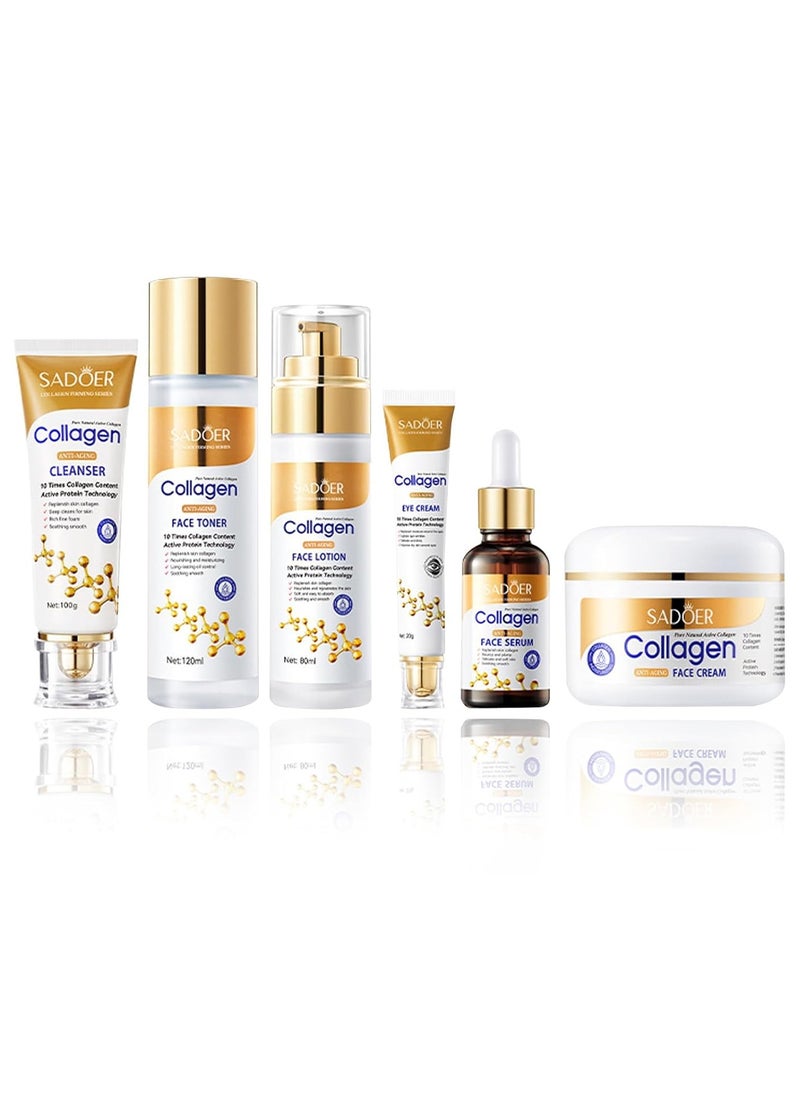 SADOER Complete Anti-Wrinkle Collagen Skin Care Set - Body Lotion, Eye Cream, Face Cream, Foundation, Hand Cream, Cleanser, Toner, Moisturizer, Gel