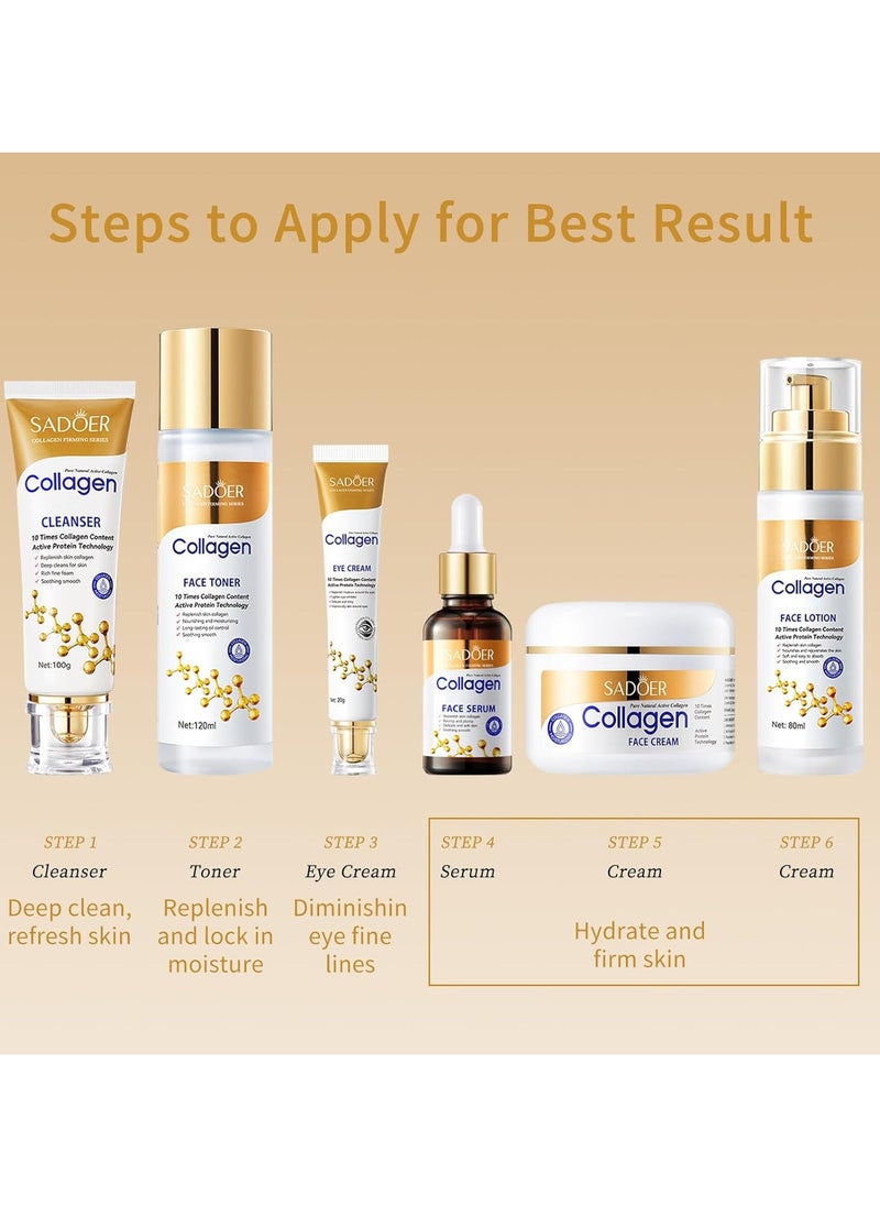 SADOER Complete Anti-Wrinkle Collagen Skin Care Set - Body Lotion, Eye Cream, Face Cream, Foundation, Hand Cream, Cleanser, Toner, Moisturizer, Gel