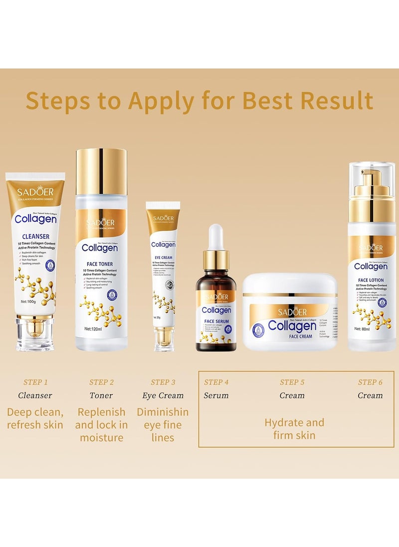 SADOER Complete Anti-Wrinkle Collagen Skin Care Set - Body Lotion, Eye Cream, Face Cream, Foundation, Hand Cream, Cleanser, Toner, Moisturizer, Gel